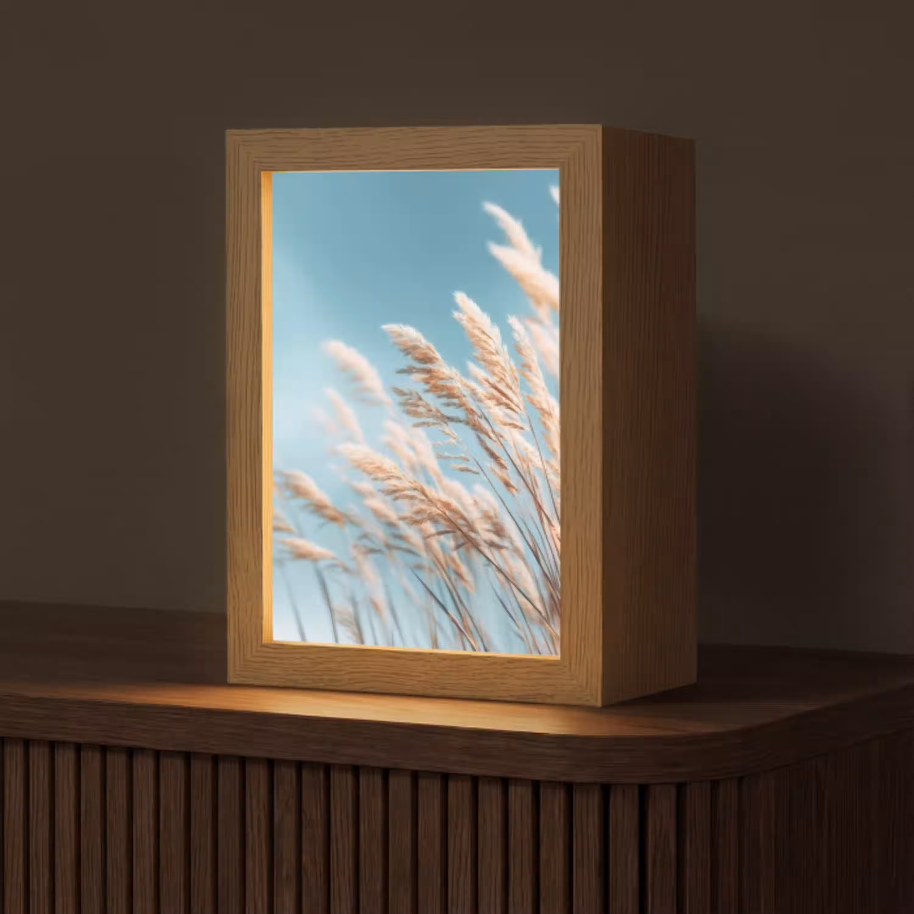 Siergras - Wind - Lichtbruin Light Box met kabel (Tafellamp) klein -z3d_website