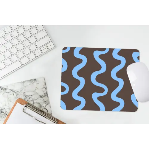 Kronkelende lijnen - Blauw - Bruin - Minimalistisch muismat rubber klein 262 -witbureau