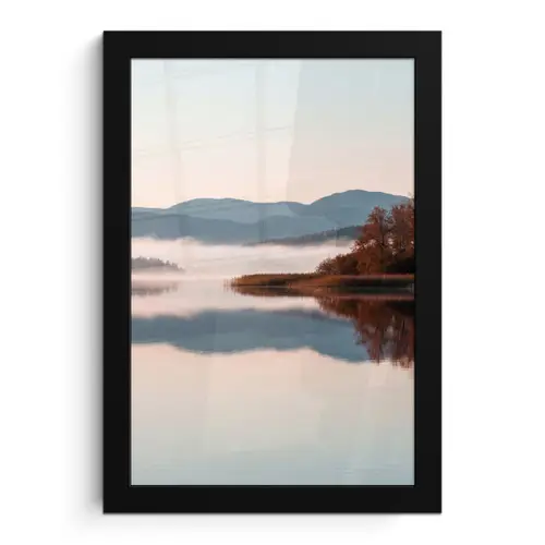 Water - Bomen - Mistlaag fotolijst zwart zonder passe partout klein -3d