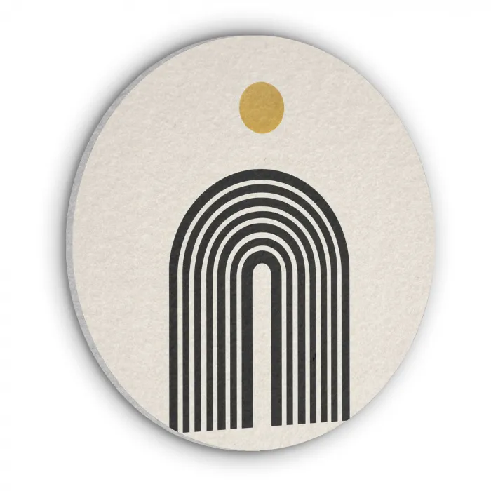 Minimalistisch - Zwarte boog - Gouden cirkel Akoestische PET Vilt - Rond klein -3d