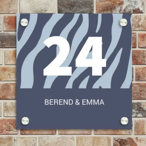 Blauw zebra - Klassiek Naambord Vierkant klein -sfeer2