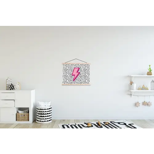 Bliksem - Roze - Stippen textielposter latten blank klein -kinderkamer