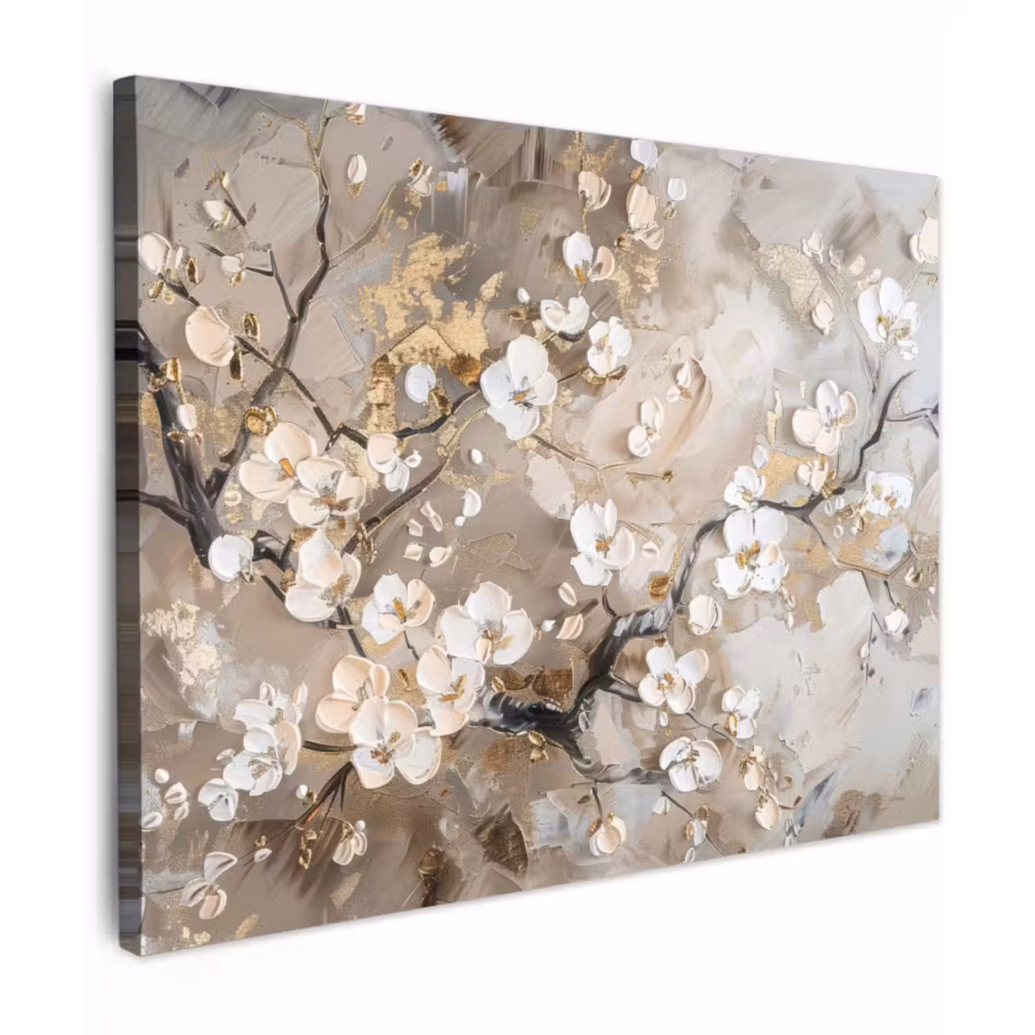 Canvas Print - Flowers - White - Gold - Beige - Luxury