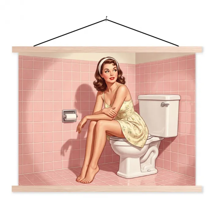 Roze - Retro - Vrouw textielposter latten blank klein -3d