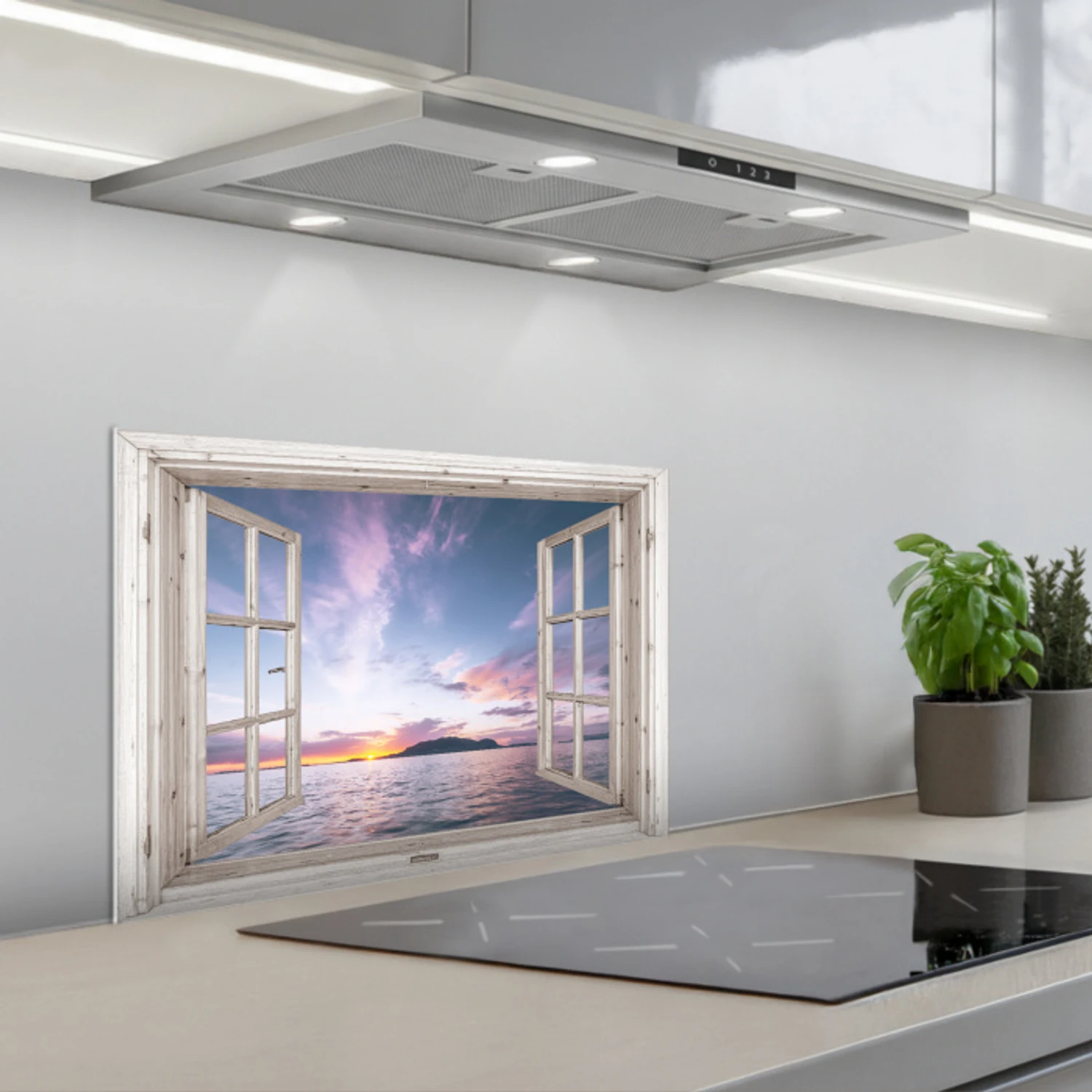 Doorkijk - Zee - Eiland keuken achterwand spatscherm klein -3d_schuin