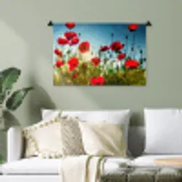 Klaprozen - Toscane - Zon - Rood - Blauw Wandkleed katoen klein -sfeer7