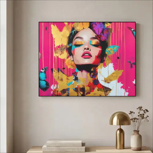 Vrouw - Abstract - Kleurrijk Textielframe zwart klein -sfeer2