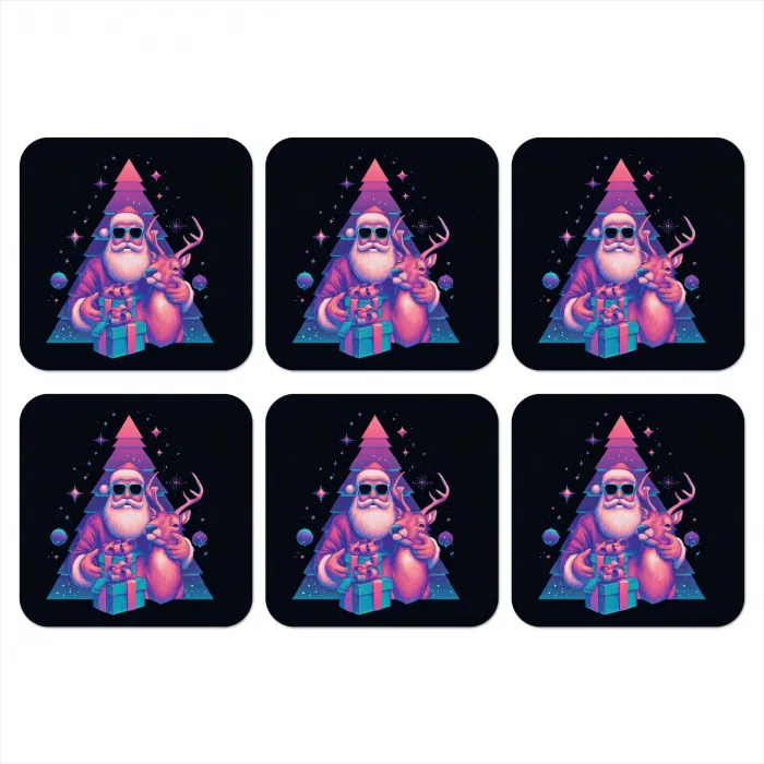 Retro - Kerstman - Rendieren - Kerstboom onderzetter kurk middel -3d