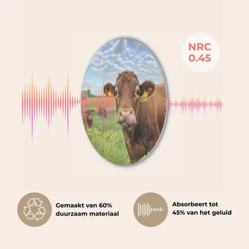 Koe - Weide - Bloemen Akoestische PET Vilt - Rond klein -USP_NL
