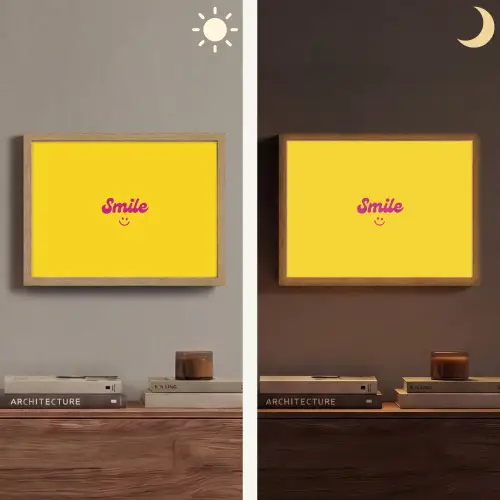 Smile - Geel - Roze Light Box met batterij (Wandlamp) middel -sfeer3