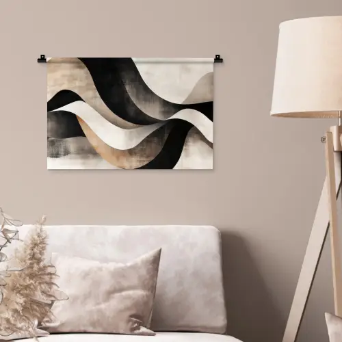 Abstract - Golven - Zwart - Verweerd Wandkleed katoen klein -sfeer4