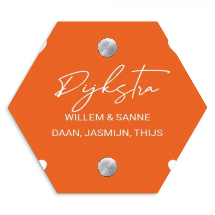 Witte hartjes in hoeken - Sierlijk Naambord Hexagon klein -3d