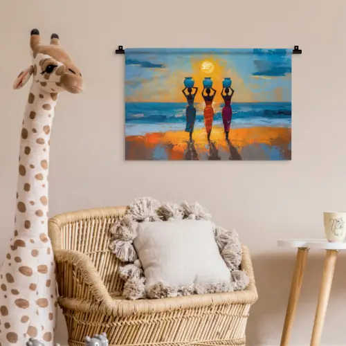 Vrouwen - Strand - Zondsondergang Wandkleed katoen klein -wsfeer5_kind