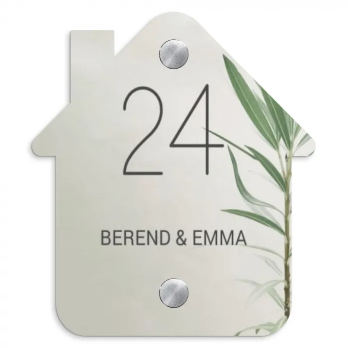 Lichtbeige met plant - Klassiek Naambord Huisje klein -3d