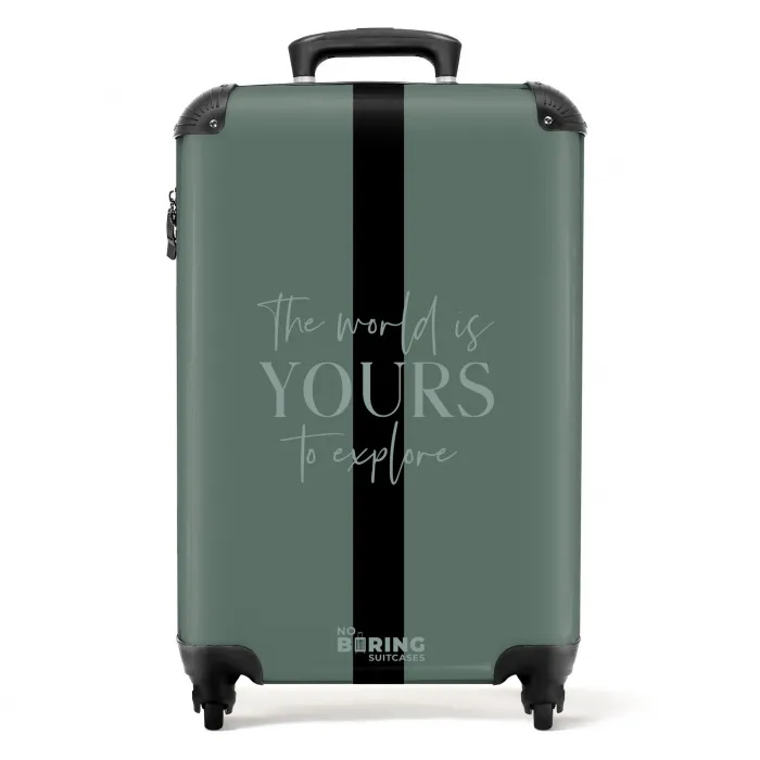 Groene achtergrond met tekst The world is yours to explore NBS - Handbagage koffer - Volwassenen Unisex middel -productfoto_recht