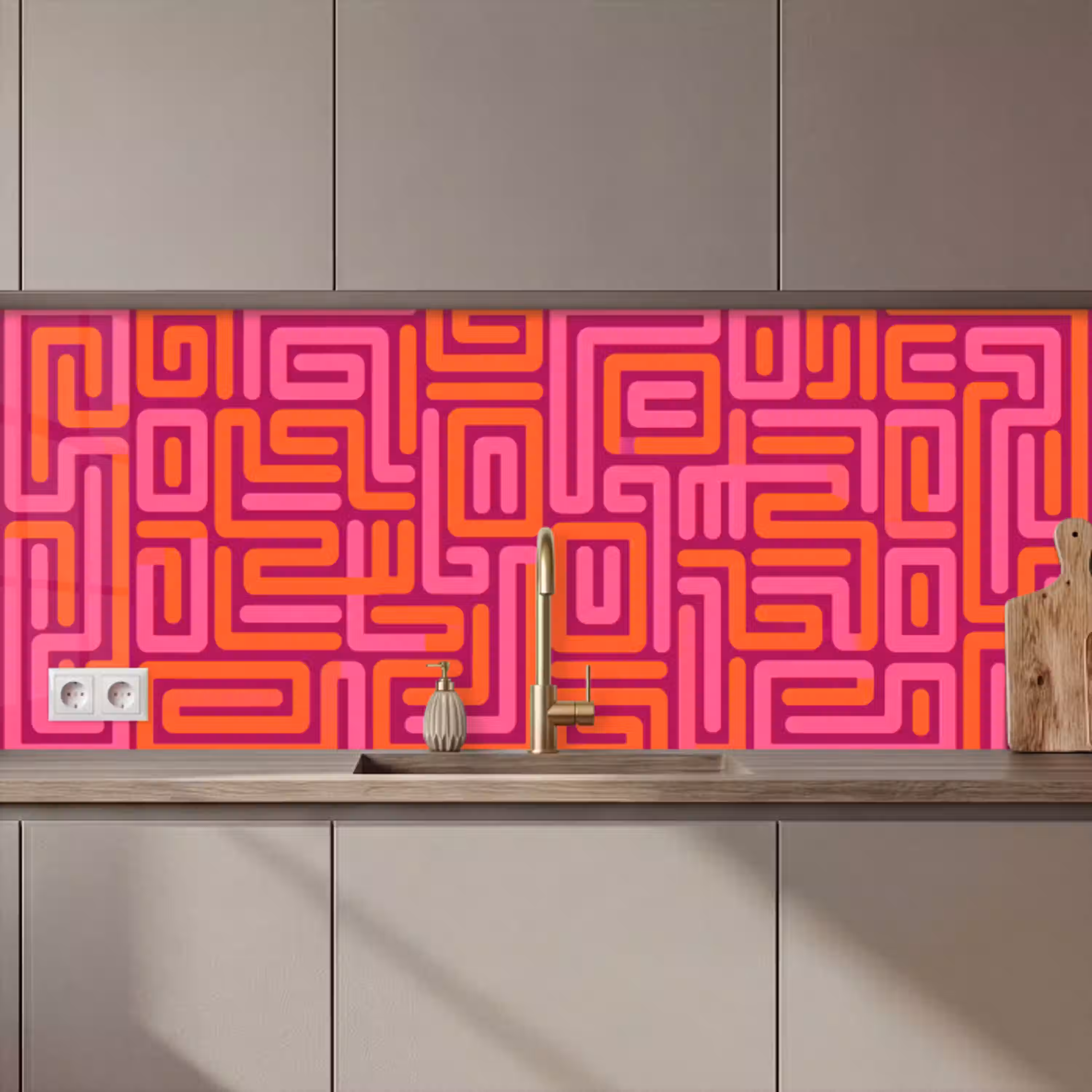 Abstract - Patroon - Lijnen - Roze - Oranje keuken achterwand 2 middel zz_3dshopping