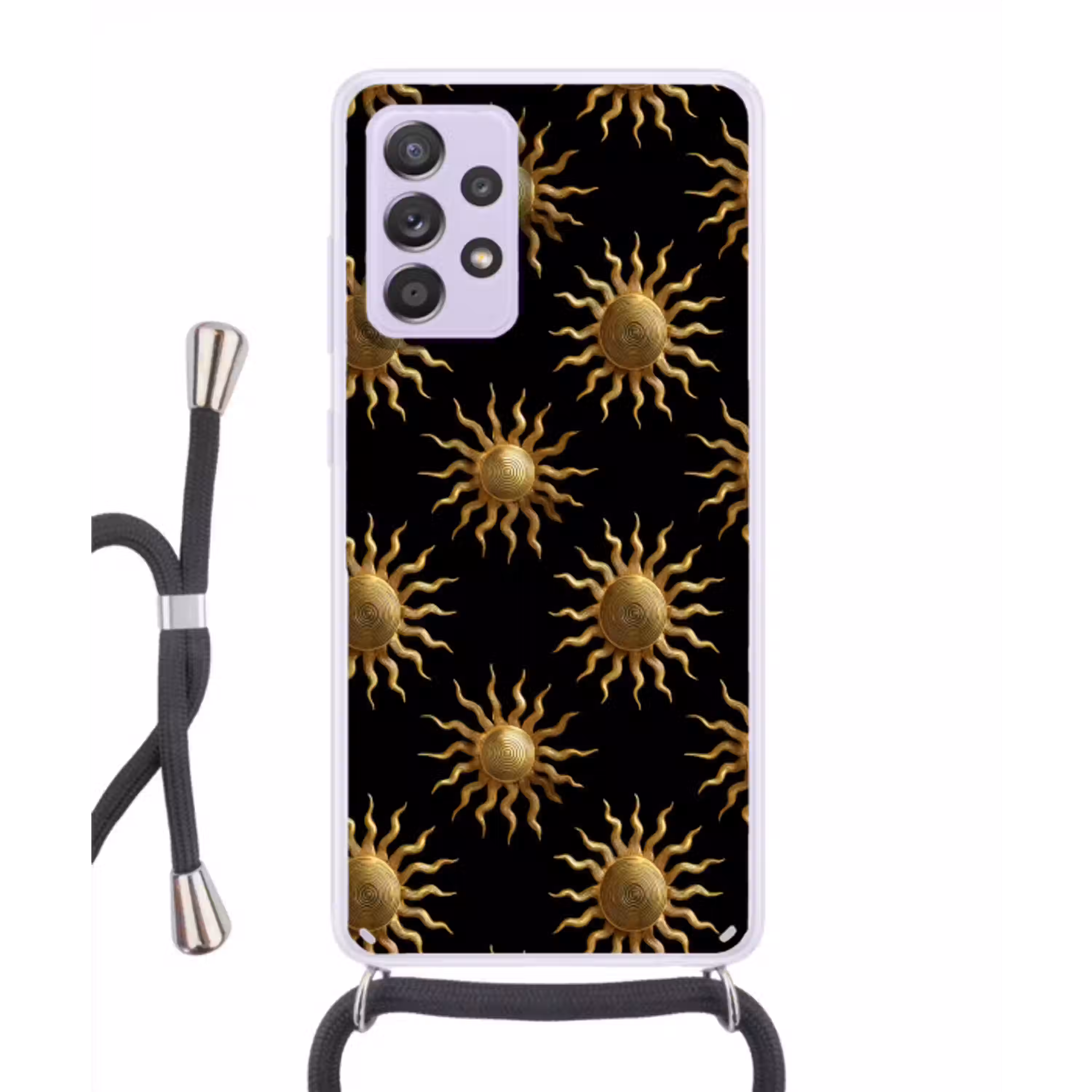 Zon - Patroon - Luxe - Goud - Zwart Hoesje Samsung Galaxy A52 5G met koord klein 816 -3d