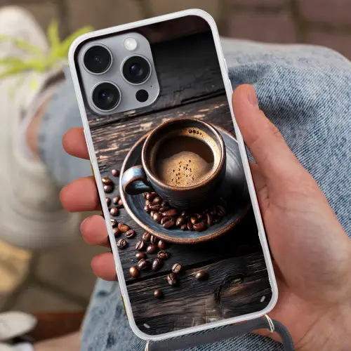 Kop - Koffie - Hout - Bonen Hoesje iPhone 16 Pro Max met koord klein -sfeer3