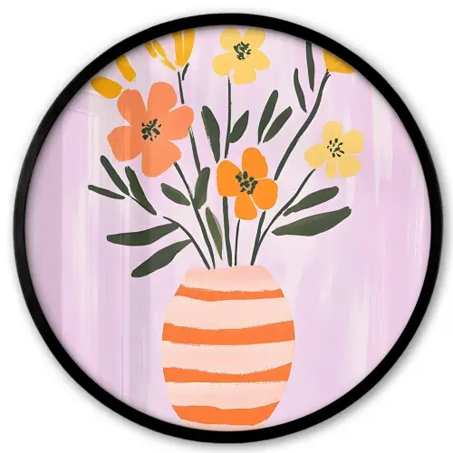 Vaas - Gestreept - Bloemen - Oranje Fotolijst rond zonder passe partout klein -3d