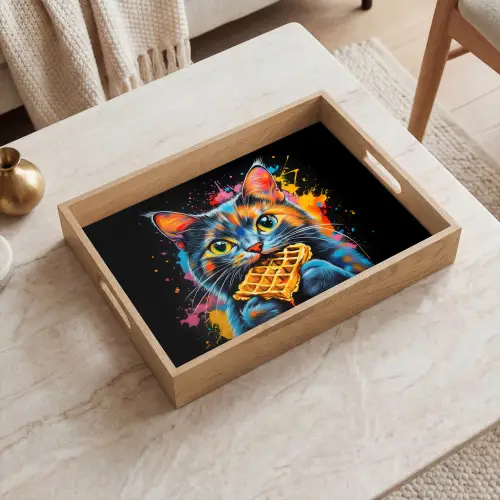 Kat - Graffiti - Kleurrijk - Wafel - Eten Dienblad Rechthoek middel -sfeer1