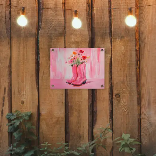 Roze - Bloemen - Cowboy tuinposter los doek klein -sfeer1