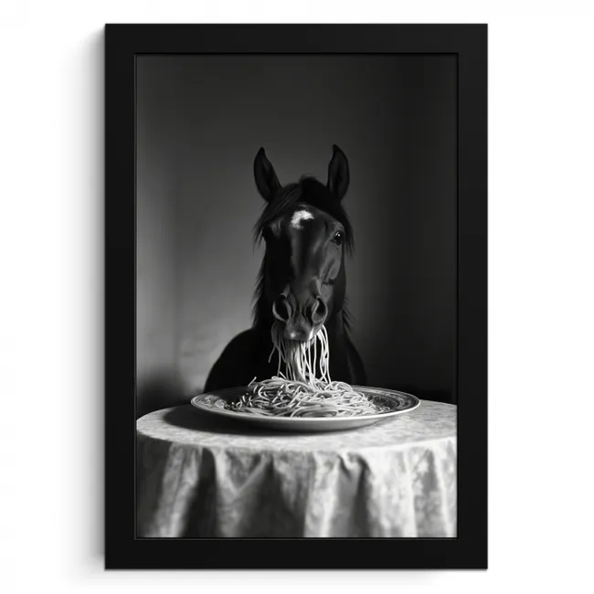 Paard - Bord - Pasta - Tafelkleed - Zwart Wit - Dieren KitchenYeah - Keuken - Fotolijst klein -3d
