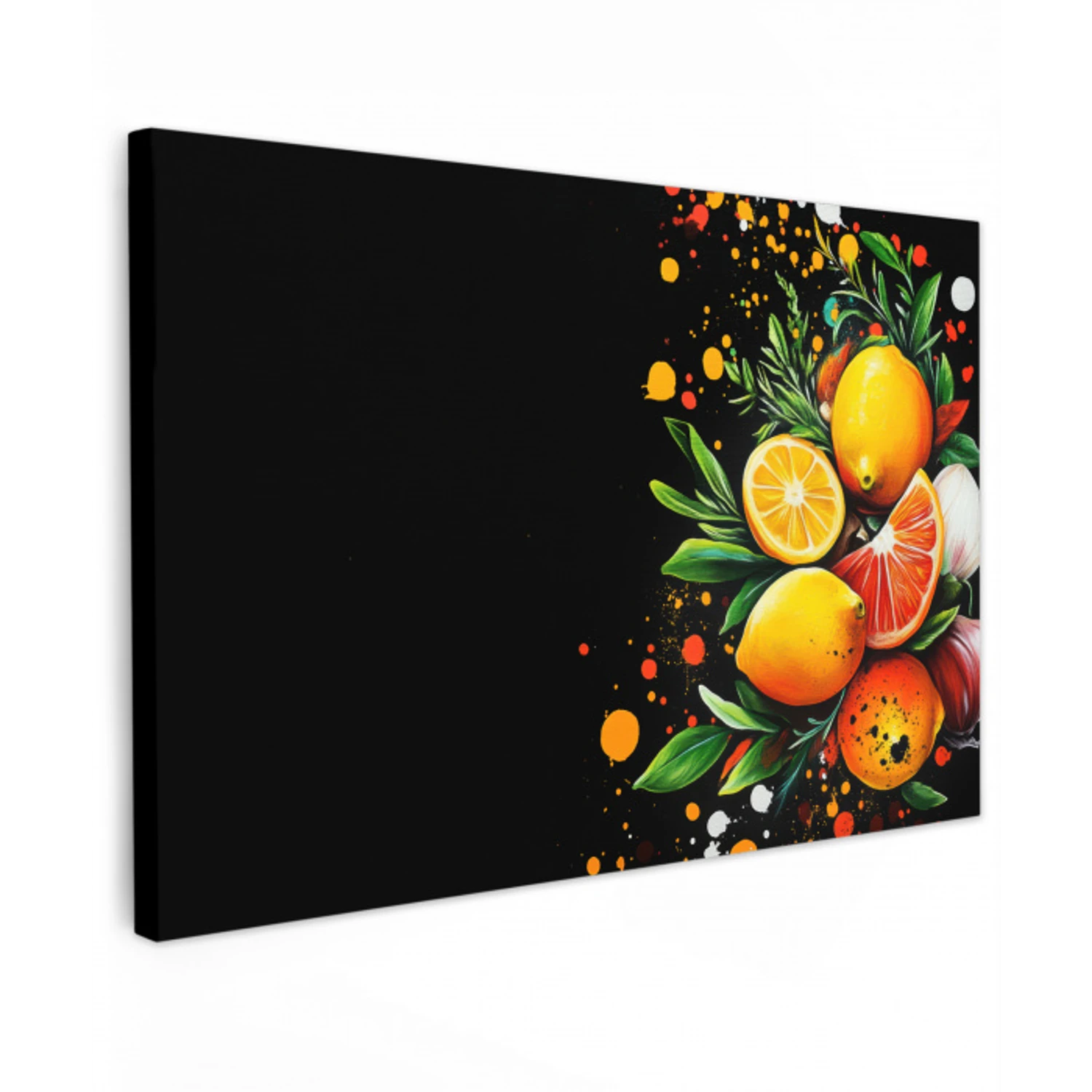 Citroenen - Zwart - Kruiden - Graffiti - Verf Tuinposter op houten frame 2 cm dik klein -3d