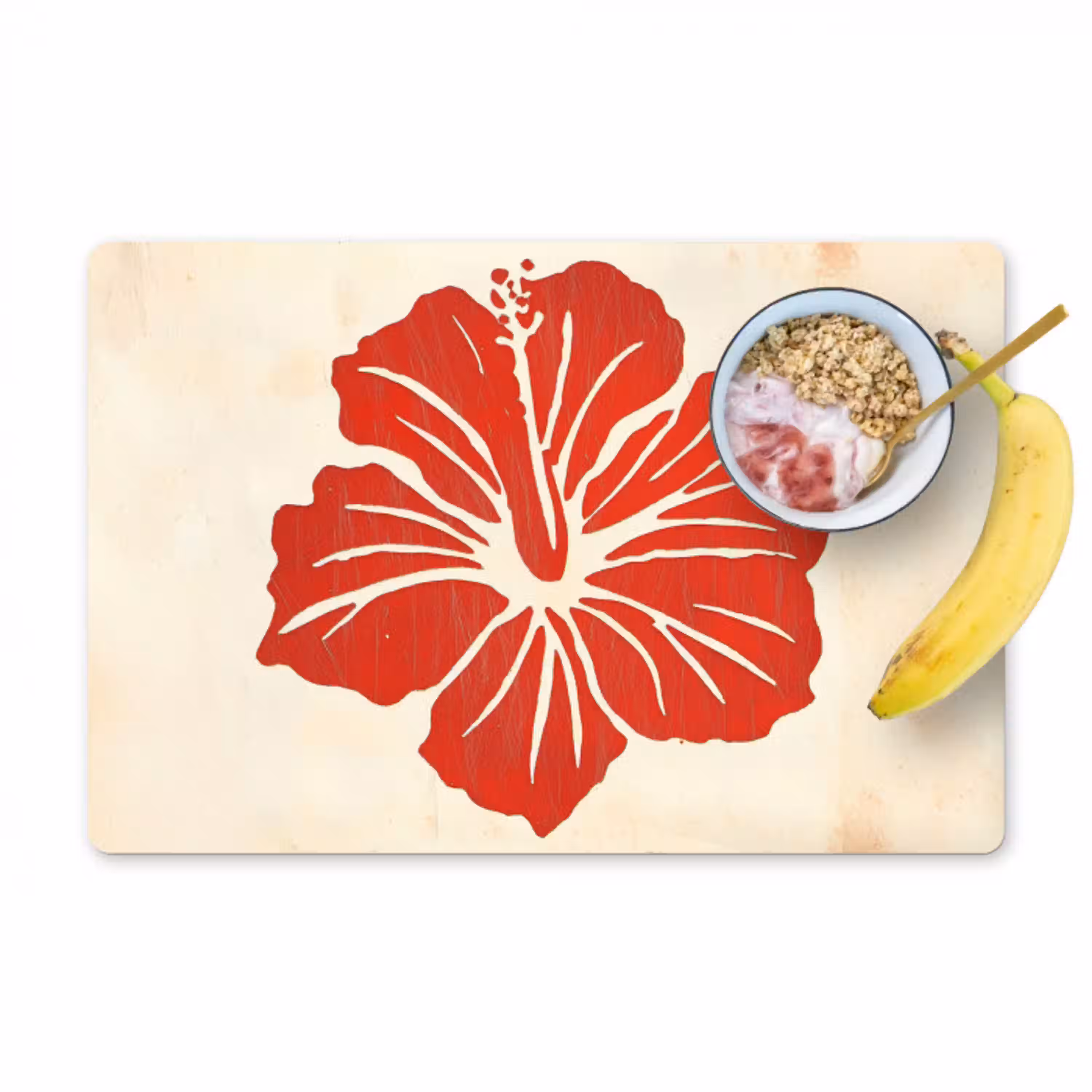 Rode hibiscusbloem - Textuur achtergrond - Beige Placemat vinyl groot -zzzproduct_Kitchenyeah-website