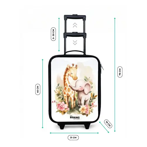 Giraffe en olifant tussen bloemen op witte achtergrond Kinderkoffer - Zwart klein -productfoto_formaten