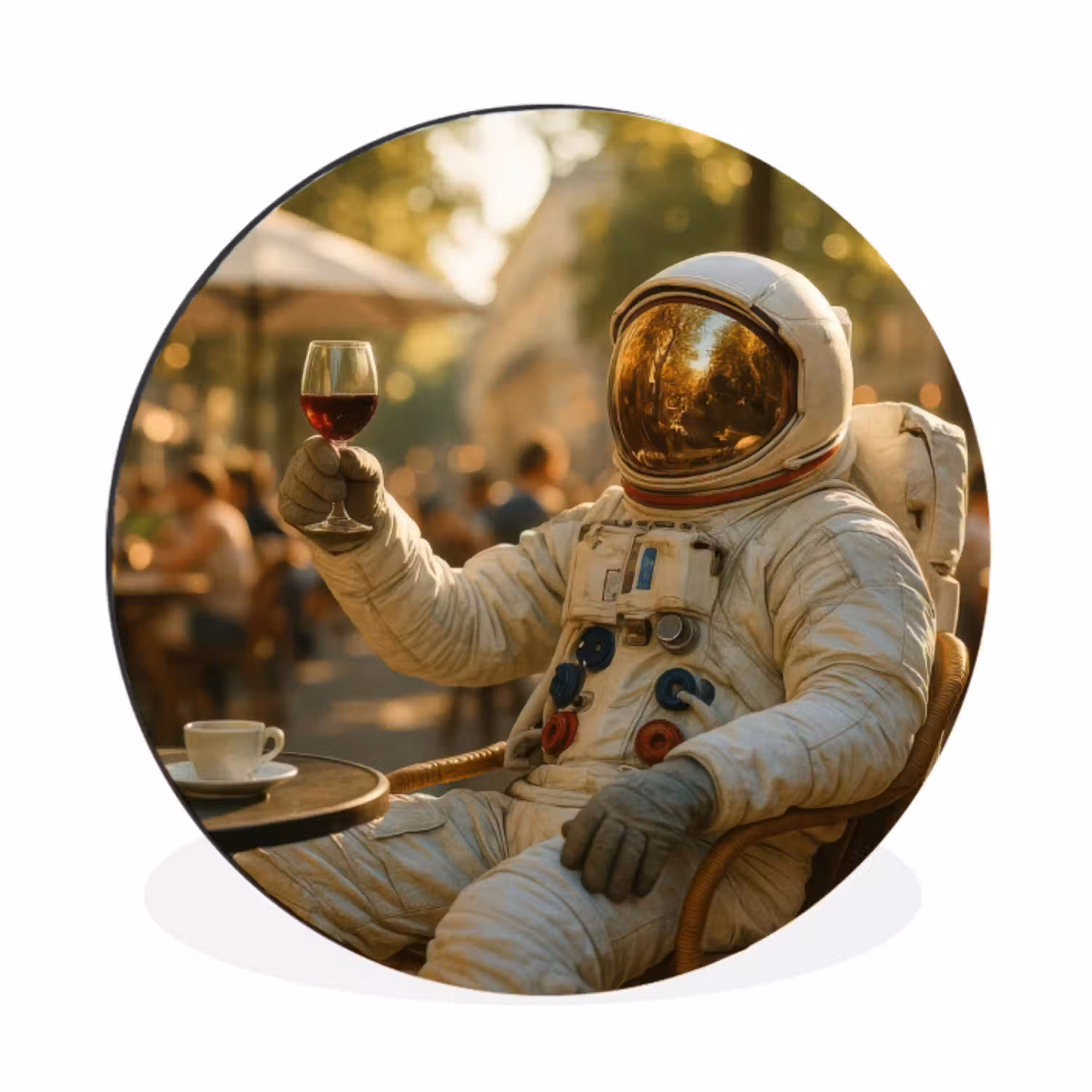 Wijn - Rood - Terras - Koffie Wandcirkel aluminium klein -3d