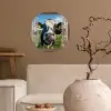 Doorkijk - Koe - Weiland - Dieren - Natuur Wandcirkel behangsticker klein -sfeer1