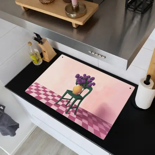 Stoel - Vaas - Bloemen - Geblokt Inductie beschemer met haakjes klein -sfeer1