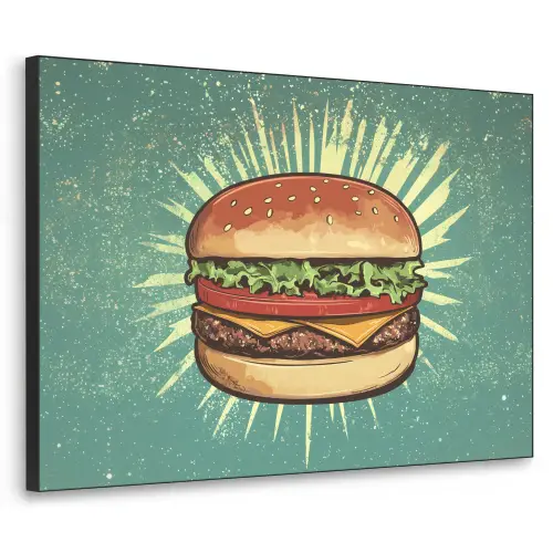 Hamburger - Illustratie - Sla - Kaas Textielframe zwart klein -3d