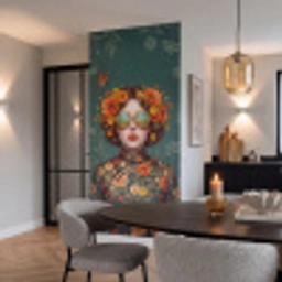 Portret - Vrouw - Kleurrijk - Expressief Behang Vlies klein -sfeer3