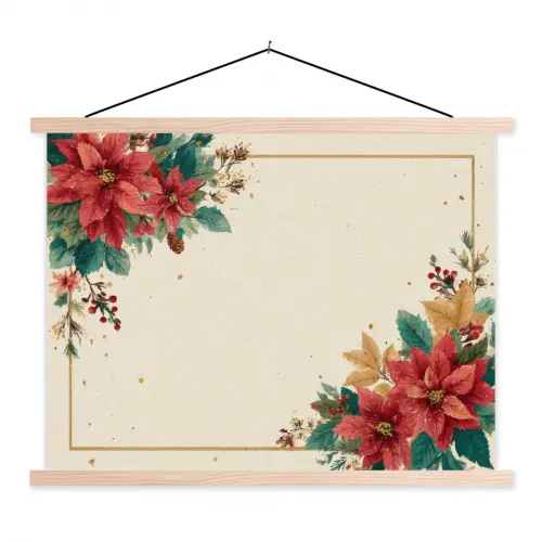Kerst - Poinsettia - Omlijsting - Kleurrijk textielposter latten blank klein -3d