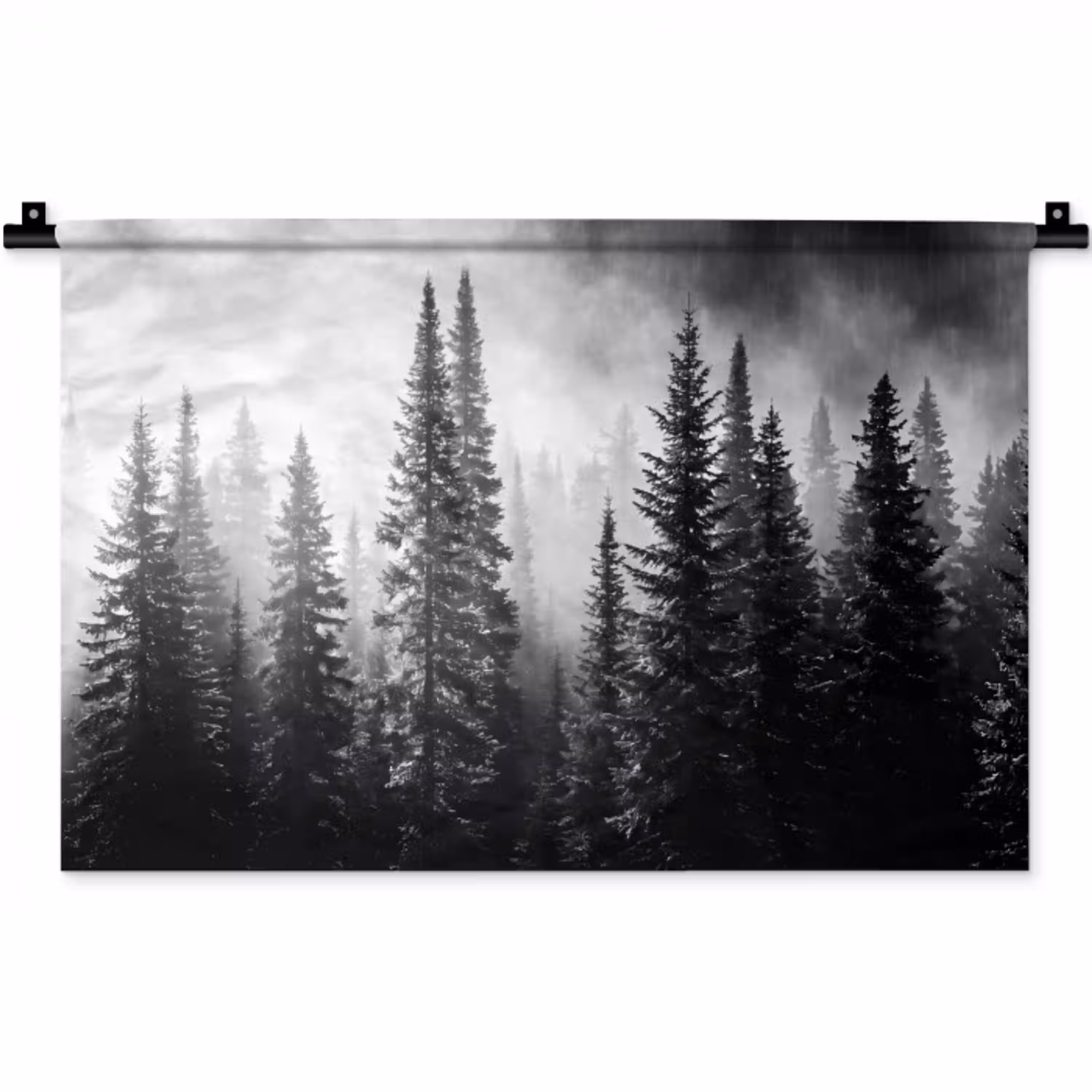 Bos - Mist - Winter - Monochroom - Natuur Wandkleed katoen klein -zz3d