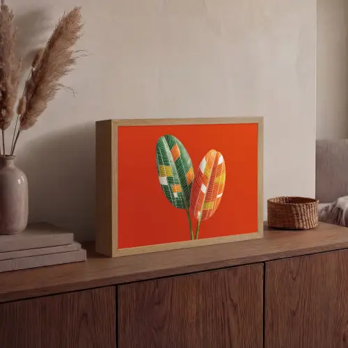 Bladeren - Ovaal - Mozaïek - Patroon Light Box met batterij (Wandlamp) middel -sfeer2