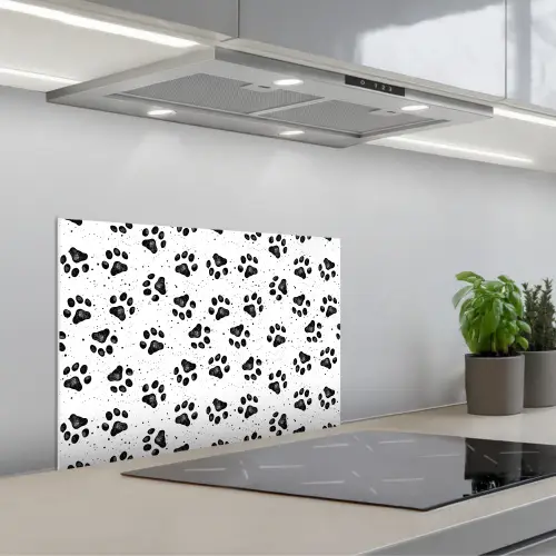 Paw - Pattern -Black keuken achterwand spatscherm klein 900 -3d_schuin