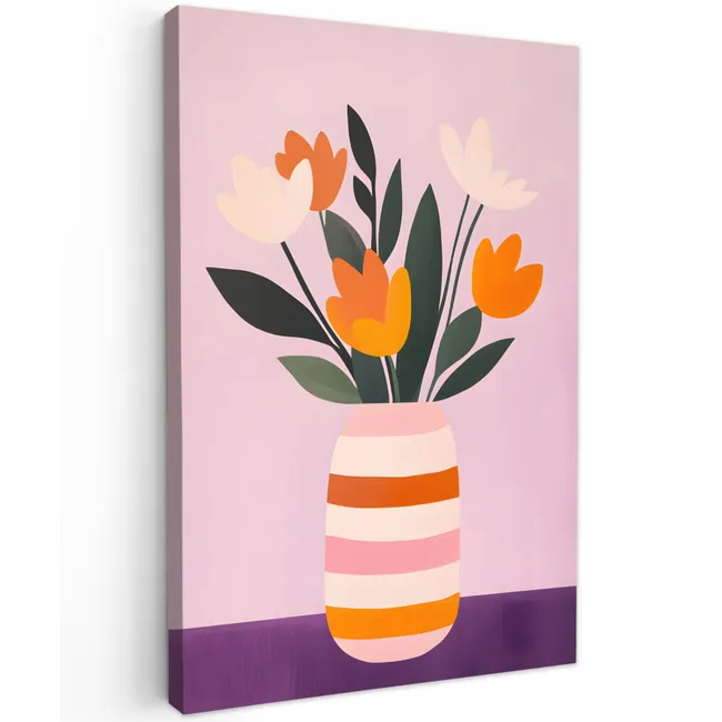 Tulpen - Vaas - Strepen - Paars Tuinposter op houten frame 2 cm dik klein -3d