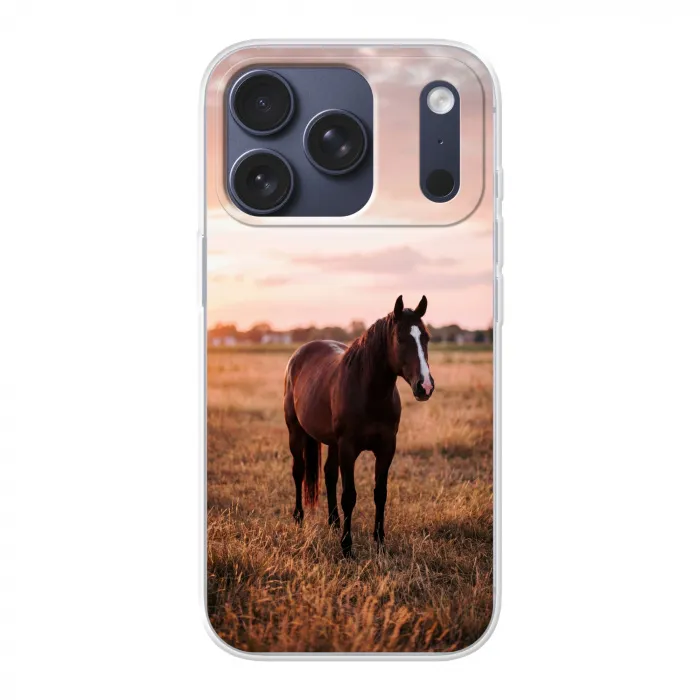 Paard - Zonsondergang - Bruin Telefoonhoesje iPhone 17 Pro klein -3d