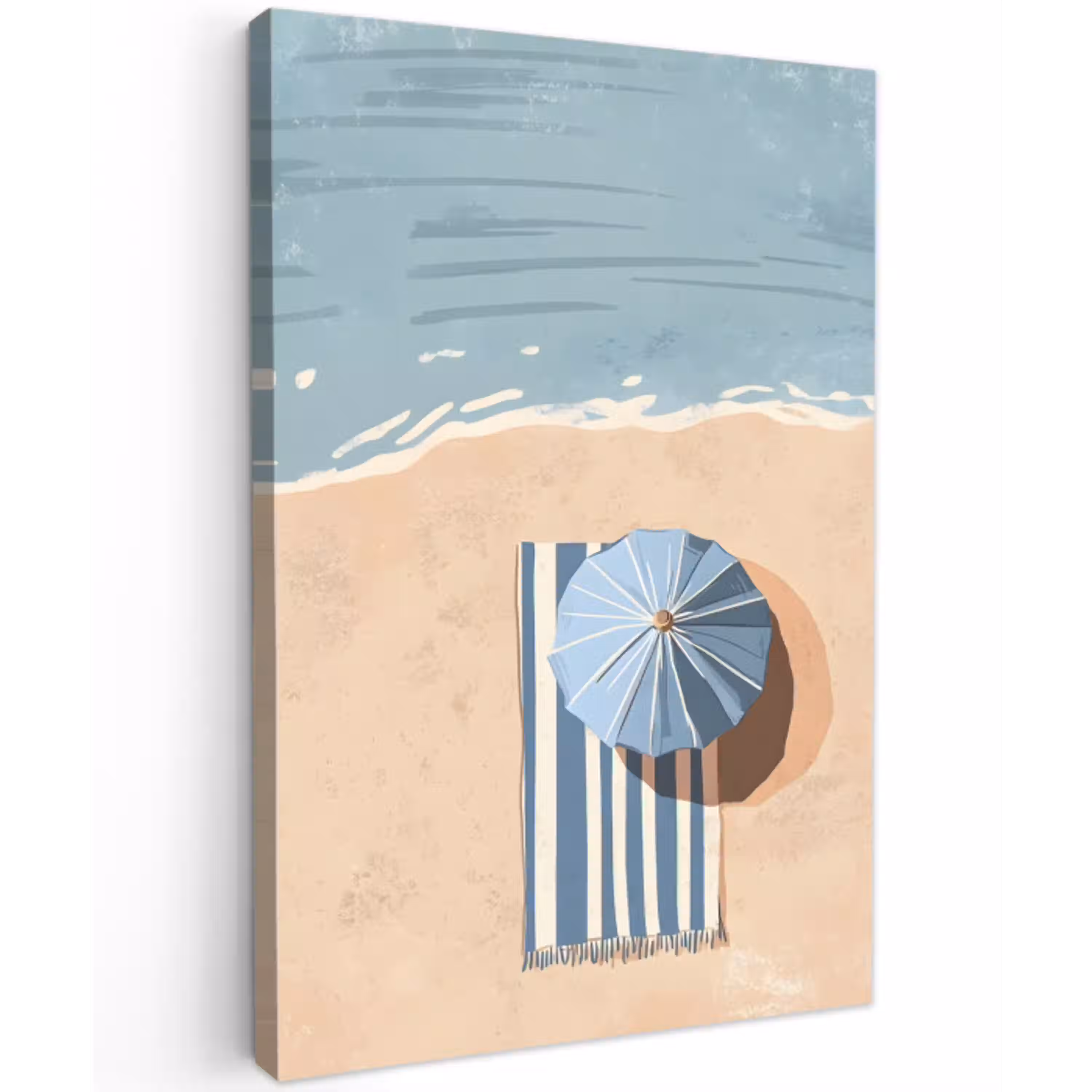Strandlaken - Strepen - Parasol - Strand Tuinposter op houten frame 2 cm dik middel -3d