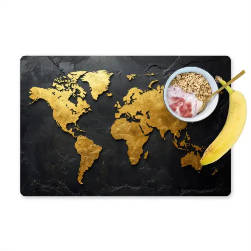 Wereldkaart - Goud - Steen Placemat vinyl groot -zzzproduct_Kitchenyeah-website