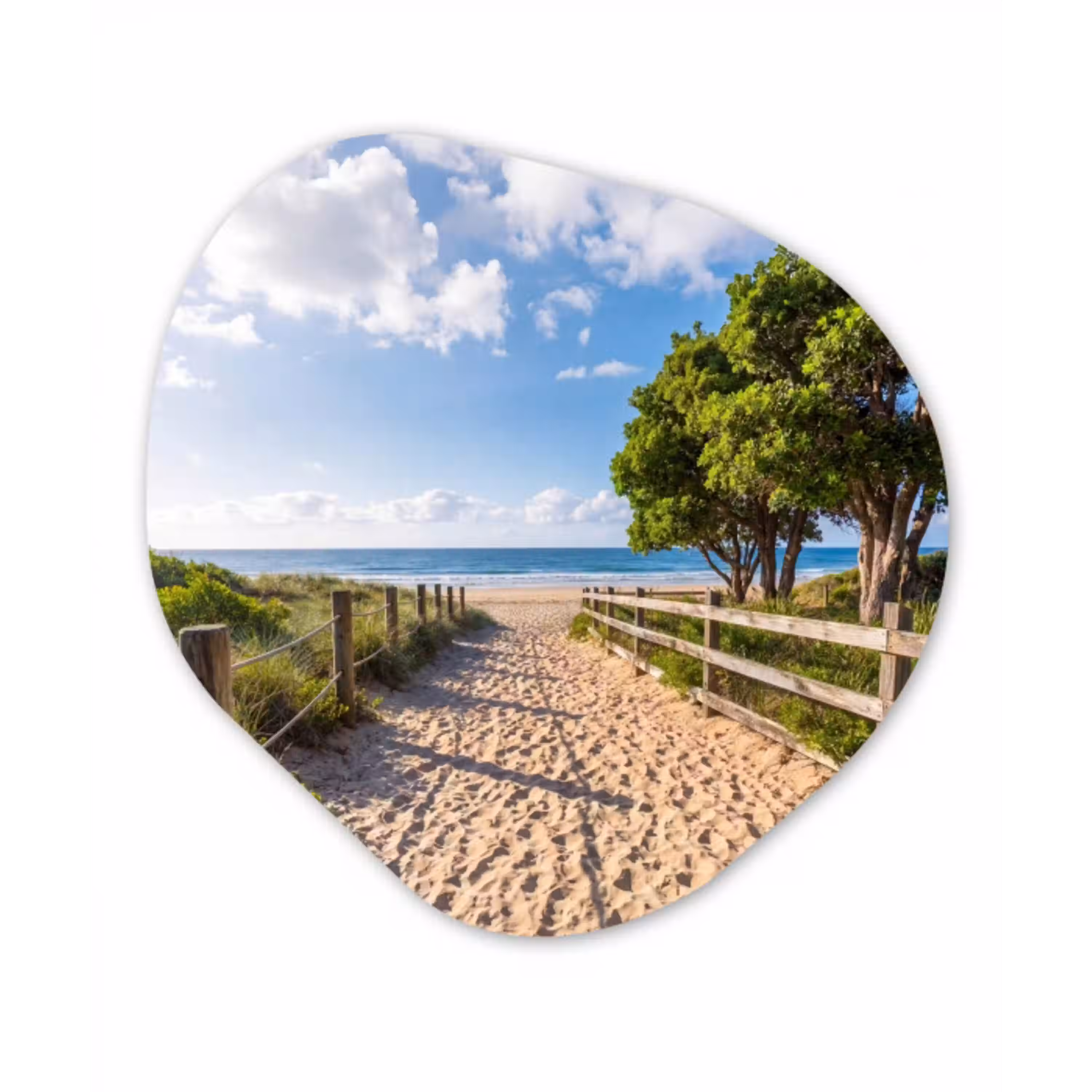 Strand - Zandpad - Oceaan - Natuur Wandcirkel Organisch Forex 3mm klein -3d