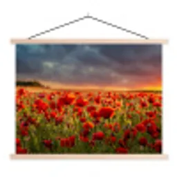 Zonsondergang - Klaprozen - Rood - Bloemen - Veld - Natuur textielposter latten blank klein -3d
