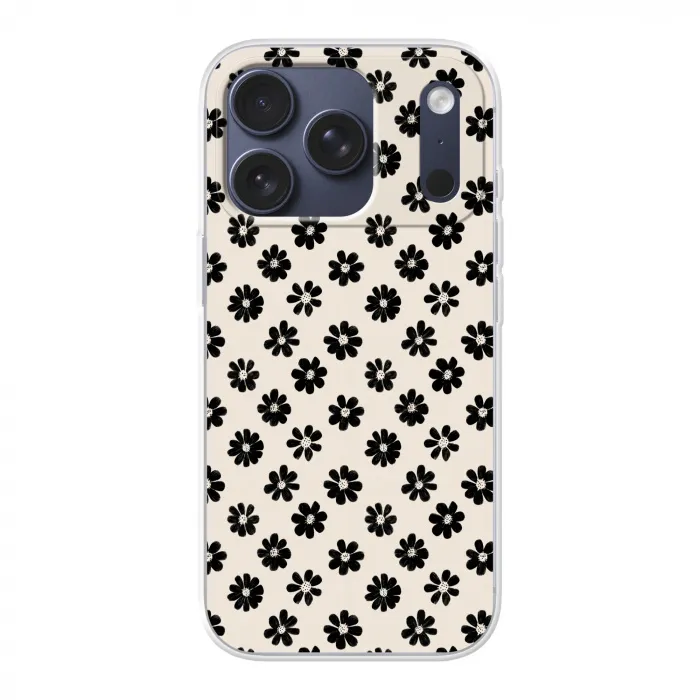 Grafisch - Madeliefjes - Zwart - Beige Telefoonhoesje iPhone 17 Pro klein 878 -3d