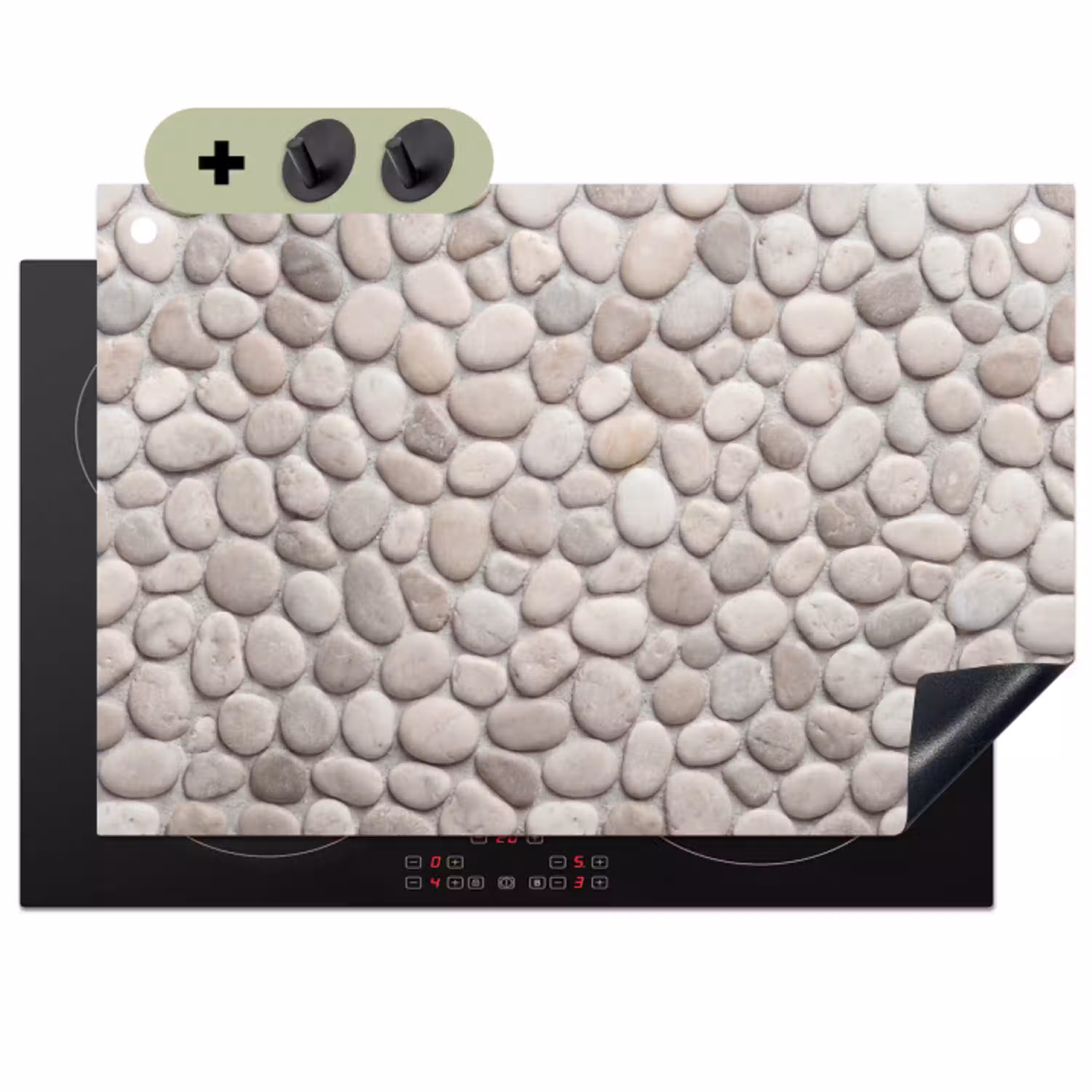 Steen - Kiezel - Natuur - Minimalistisch - Beige Inductie beschemer met haakjes klein -3d