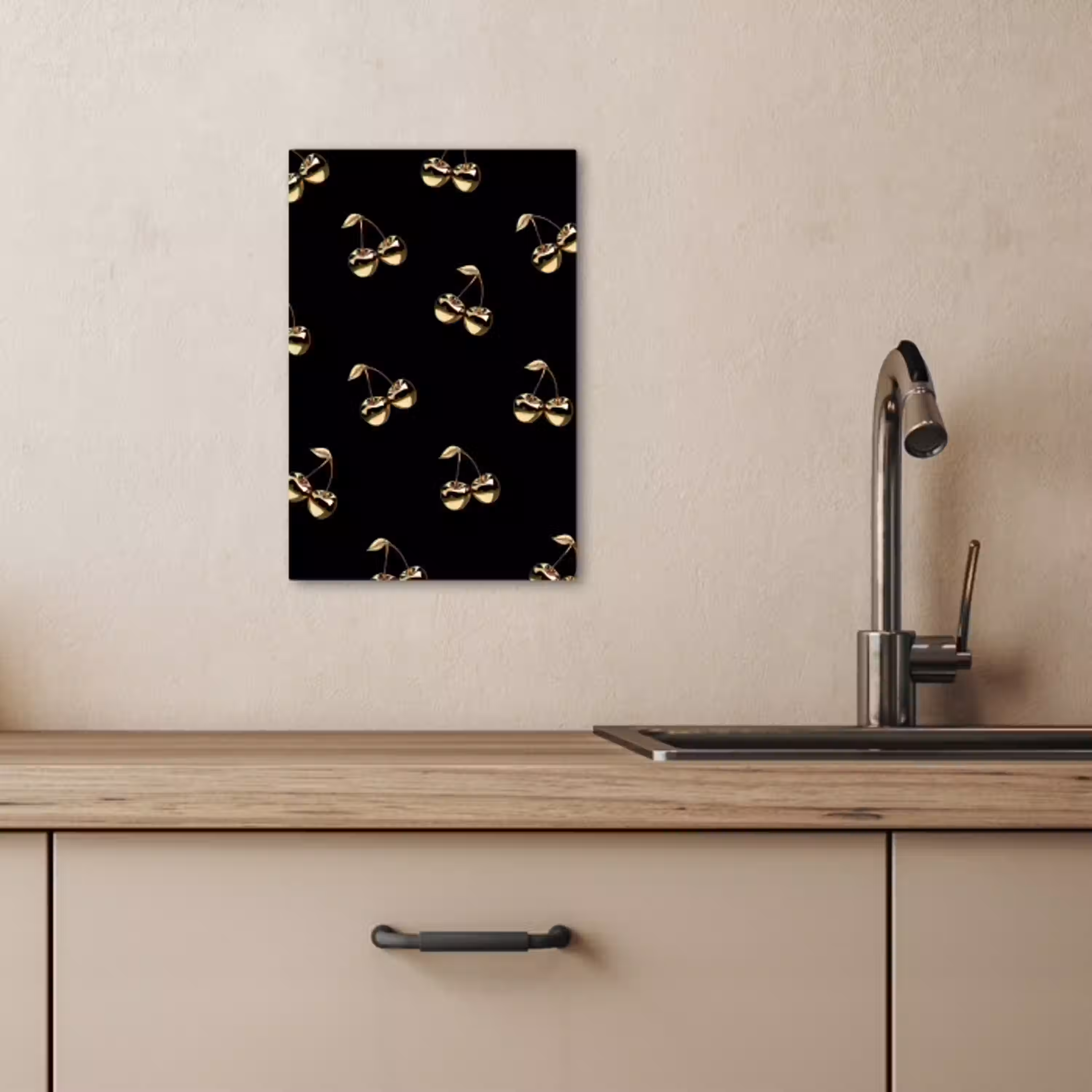 Patroon - Kersen - Goud - Chrome KitchenYeah - Keuken - Canvas klein -sfeer2