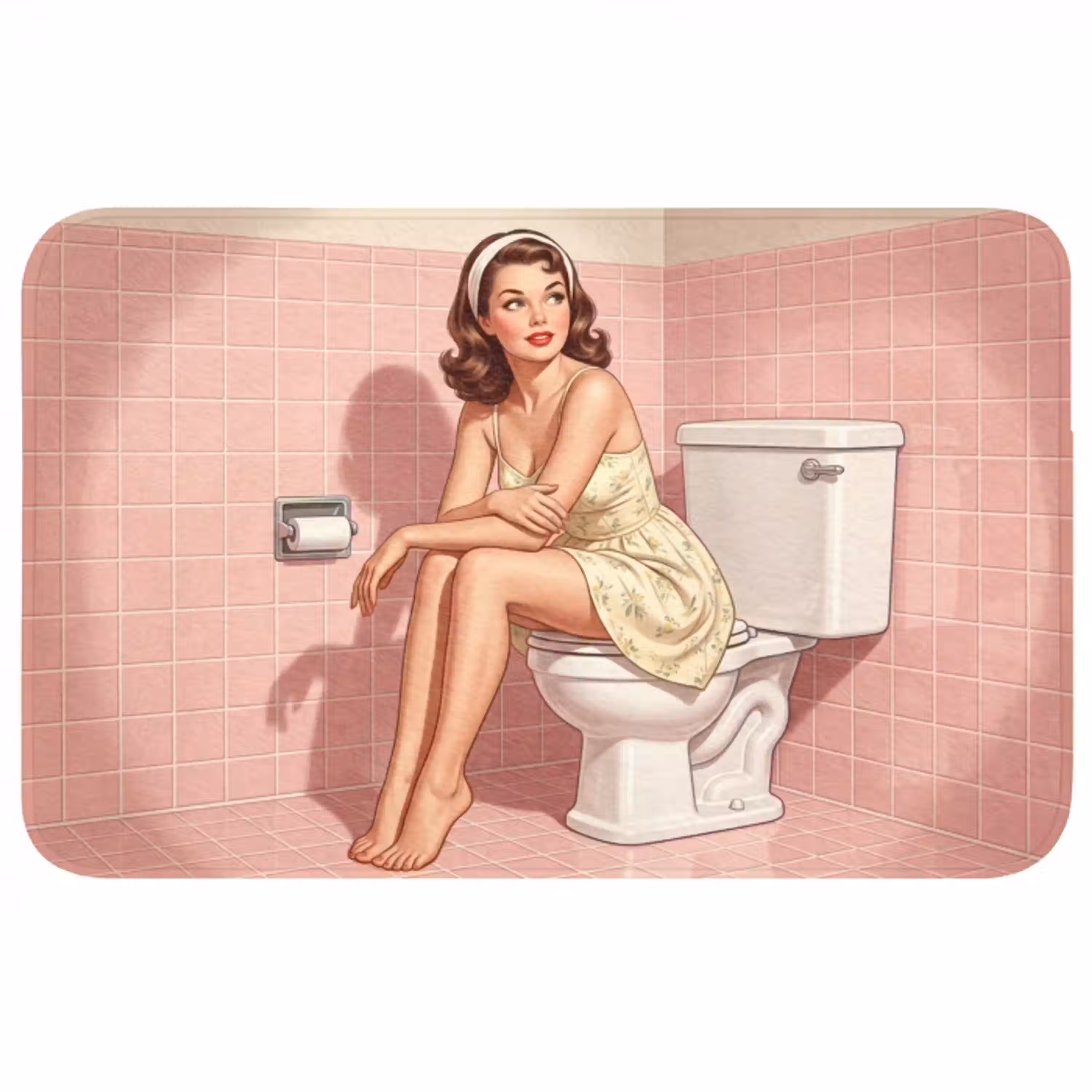 Roze - Retro - Vrouw Badmat middel -3d