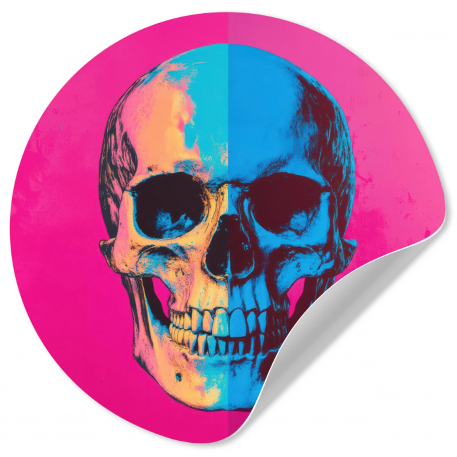 Neon - Blauw - Pop-art - Schedel Wandcirkel behangsticker klein -3d