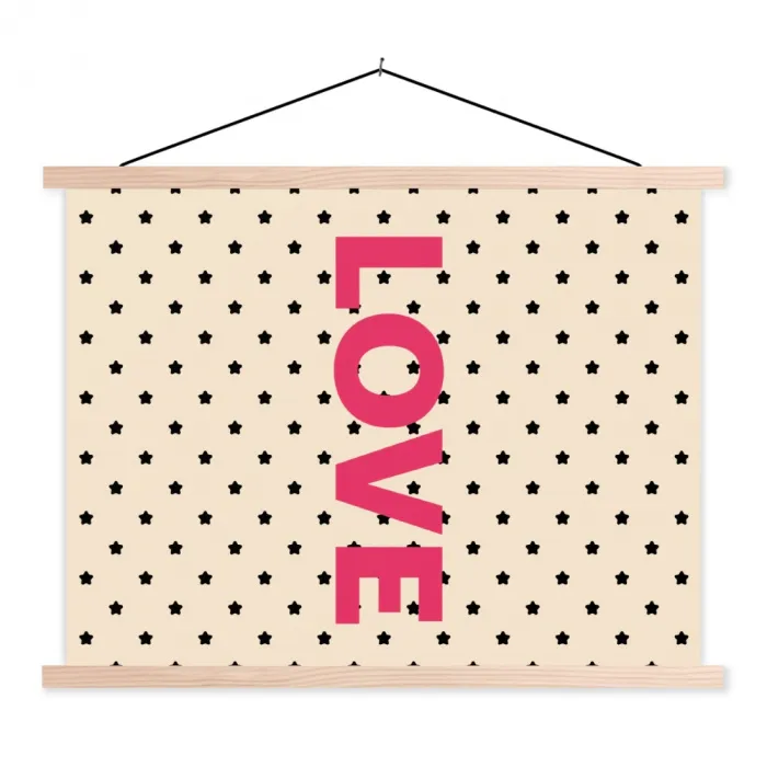 Love - Stippen - Roze textielposter latten blank klein -3d